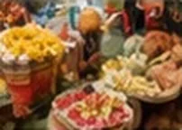 Flowers and produce at a market